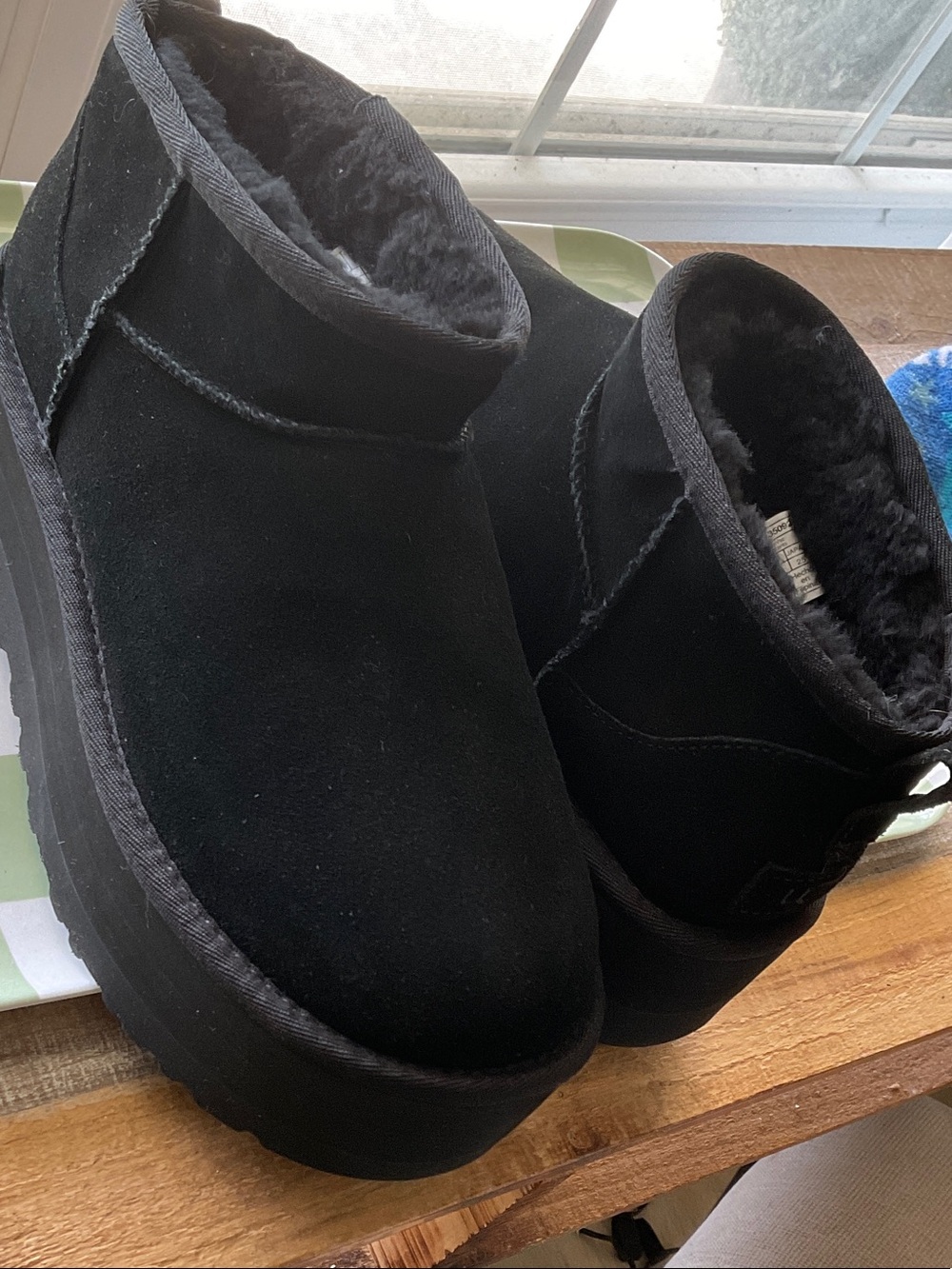 UGG Black Suede Short Platform Booties